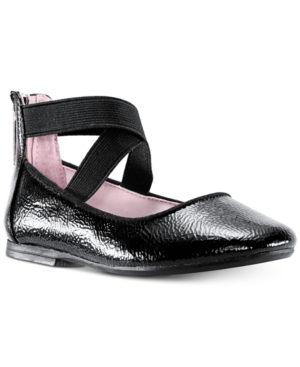 Shop Nina Little Girls Marissa Crisscross Ankle Strap Ballet Flat In Black Crinkle Patent