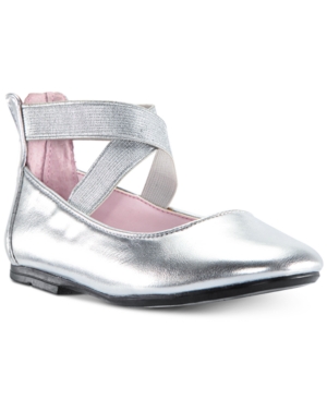 Shop Nina Little Girls Marissa Crisscross Ankle Strap Ballet Flat In Silver Metallic
