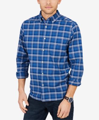 Nautica Camisa Abotonada A Cuadros Pequeños Para Hombre, Marino