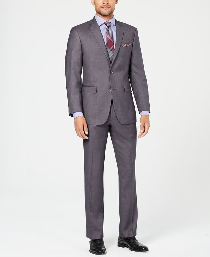 Perry Ellis - Men's Slim-Fit Comfort Stretch Gray Sharkskin Suit