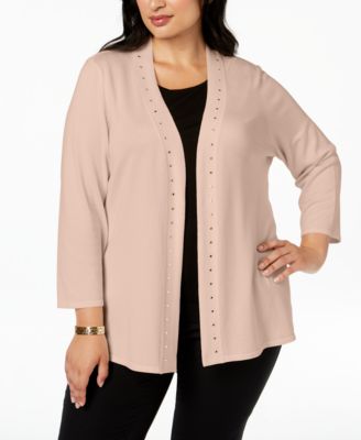 JM Collection Plus Size Stud-Bordered Open-Front Cardigan, Created for ...