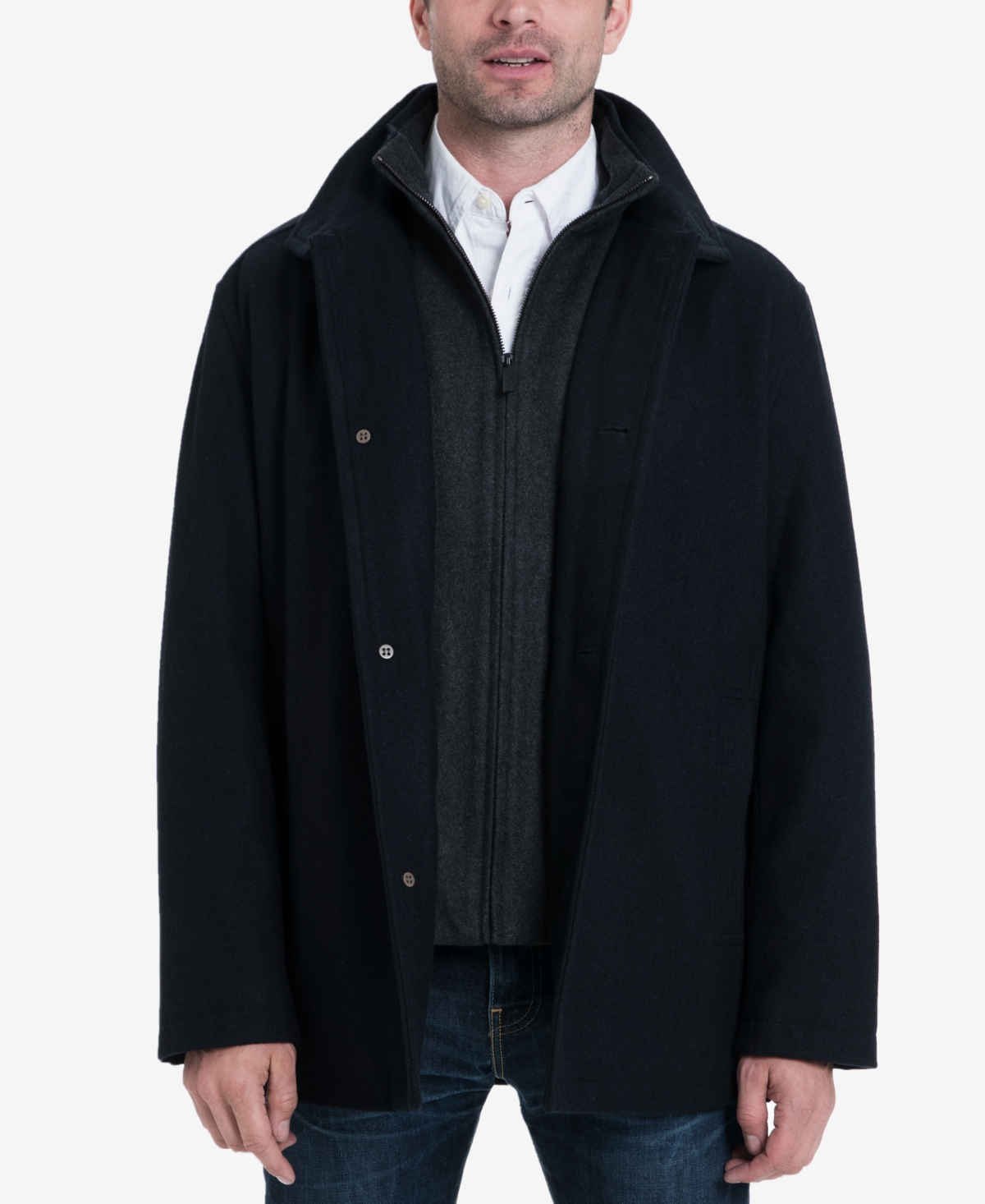 Men's Wool-Blend Layered Car Coat, Created for Macy's - Mocha