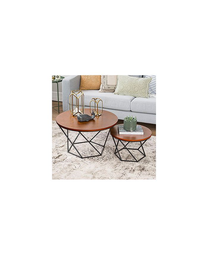 Walker Edison Geometric Nesting Coffee Table Set Walnut/Black Macy's
