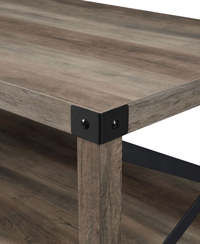 Walker Edison 40" Farmhouse Metal X Coffee Table in Grey Wash with Black Accents Macy's