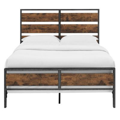 Queen Size Metal and Wood Plank Bed