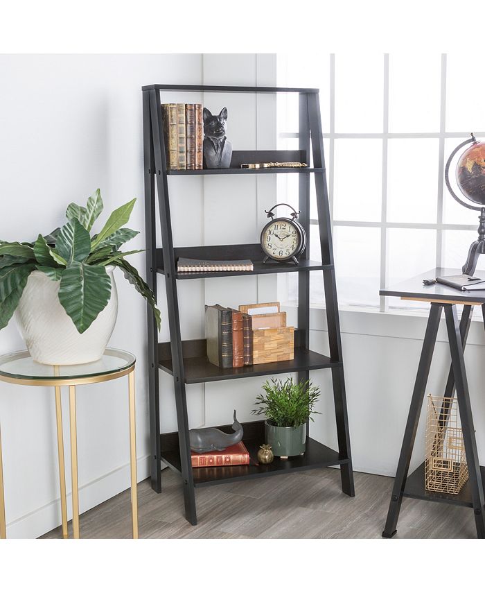 Walker Edison 55" Wood Ladder Bookshelf Black Macy's