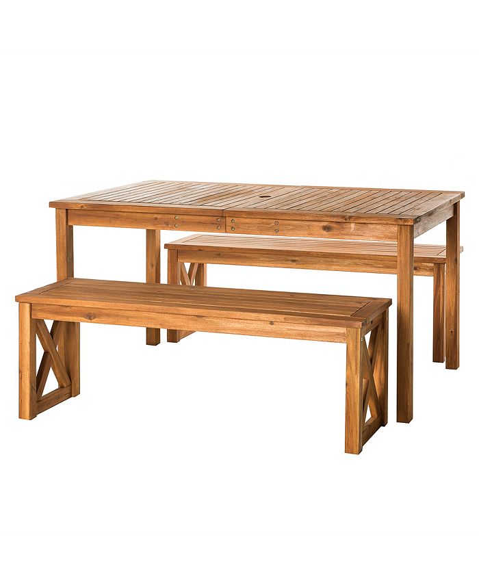 Walker Edison Outdoor Acacia Wood Simple Patio 3-Piece Dining Set with ...
