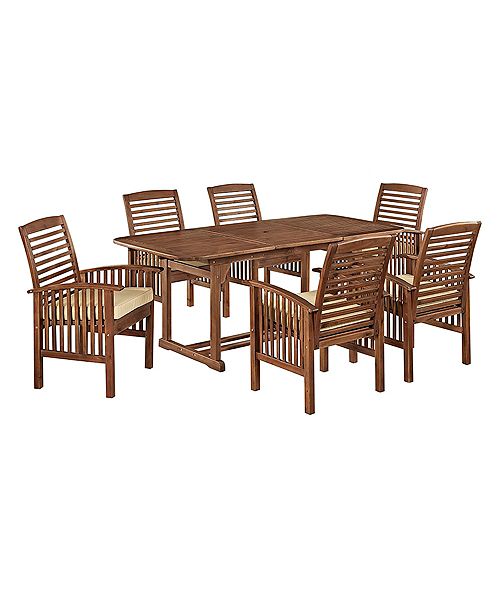 Walker Edison 7 Piece Acacia Wood Outdoor Patio Dining Set With