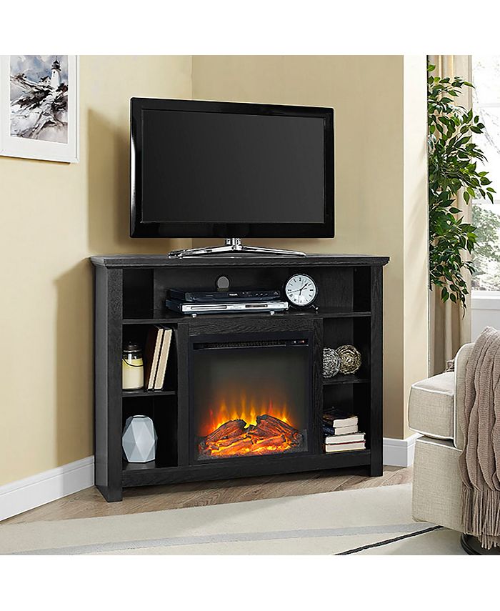 Walker Edison 44" Wood Corner Highboy Fireplace TV Stand Black Macy's