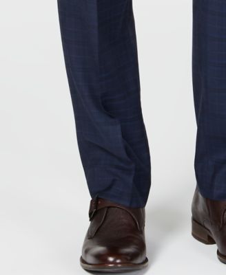 Michael Kors Men's Classic/Regular Fit Natural Stretch Navy Check Vested Wool Suit