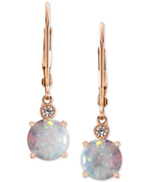 Macy's Lab-created Opal (1-1/2 Ct. T.w.) & White Sapphire Accent Drop Earrings In 14k Rose Gold-plated Ster In Opal