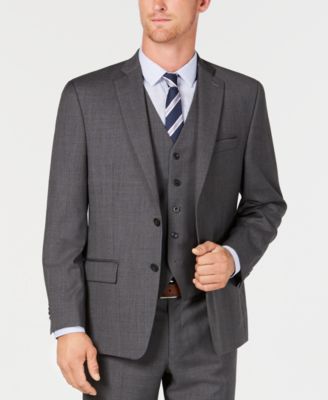 Michael Kors Men's Classic/Regular Fit Natural Stretch Gray Check Vested Wool Suit