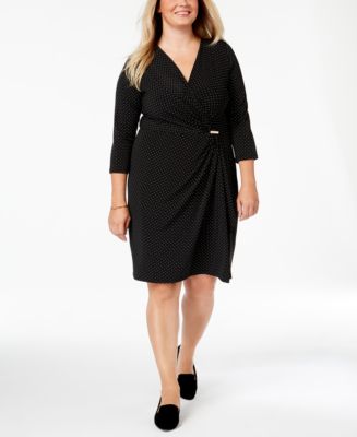 Charter Club Plus Size Dot-Print Faux Wrap Dress, Created for Macy's ...