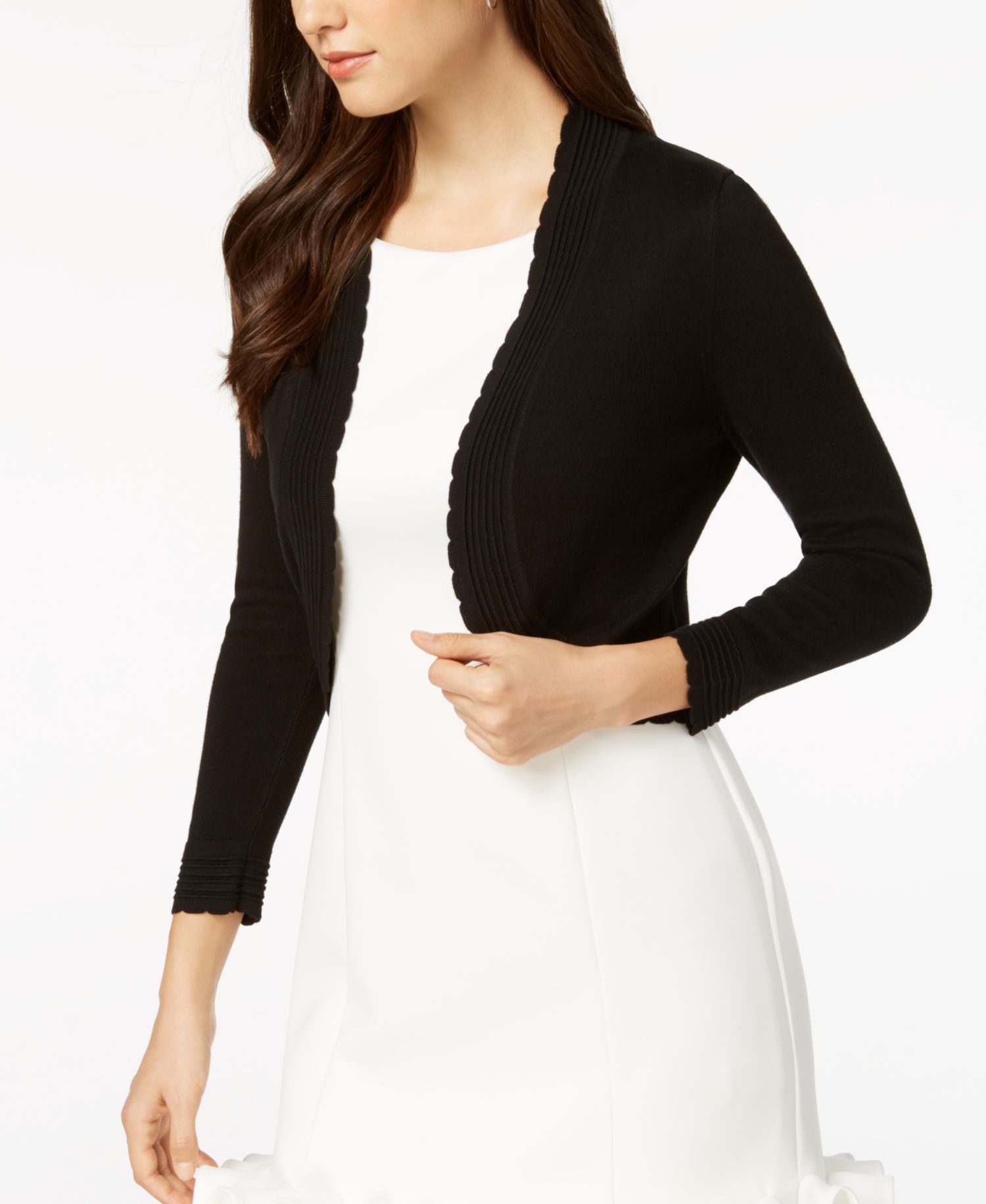 Open-front Cropped 3/4 Sleeve Cardigan