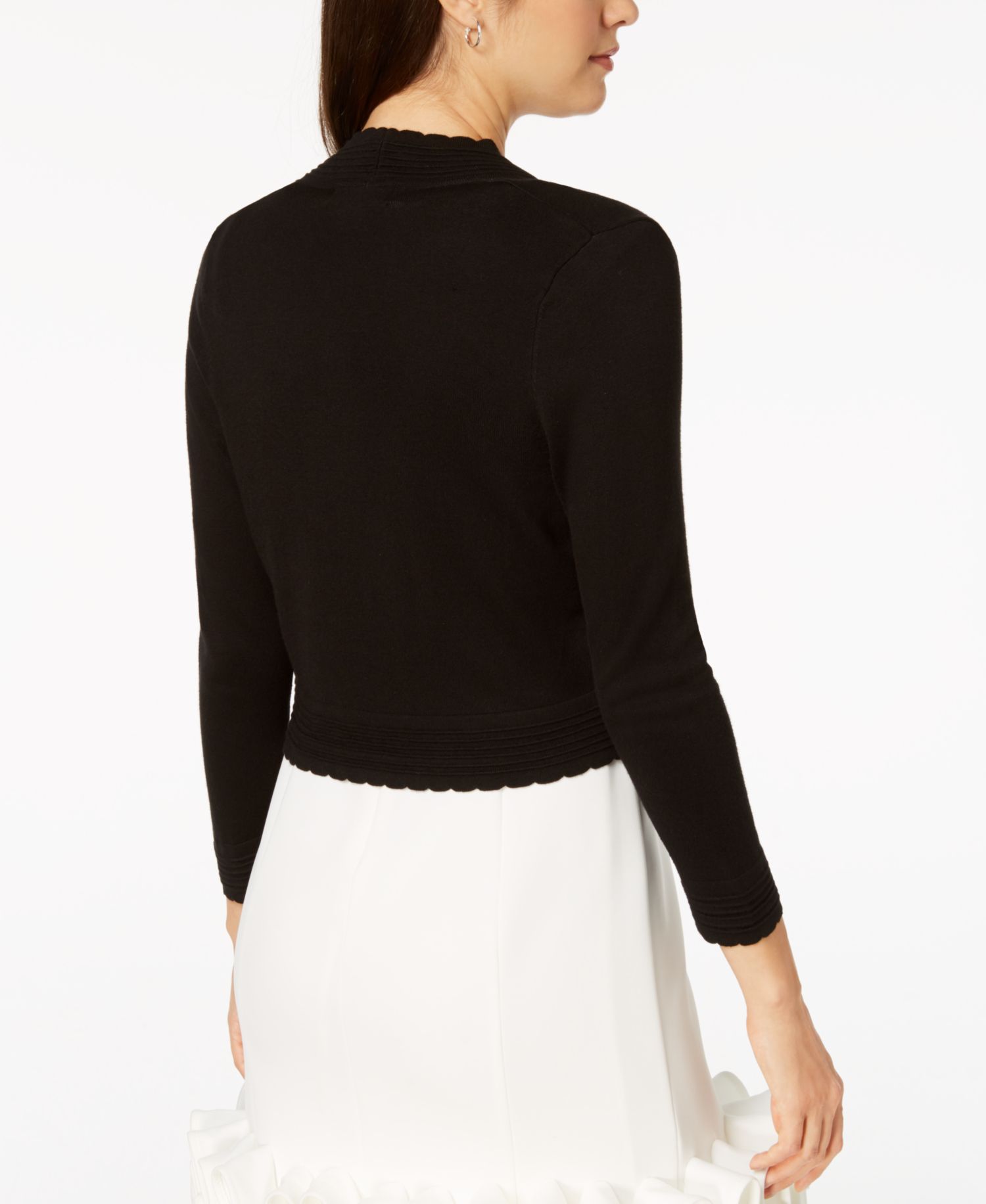 Open-front Cropped 3/4 Sleeve Cardigan