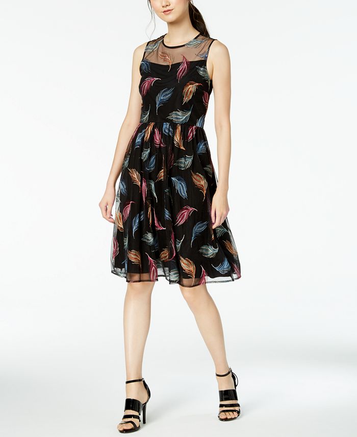 Calvin Klein Embroidered Sleeveless Fit & Flare Dress - Macy's