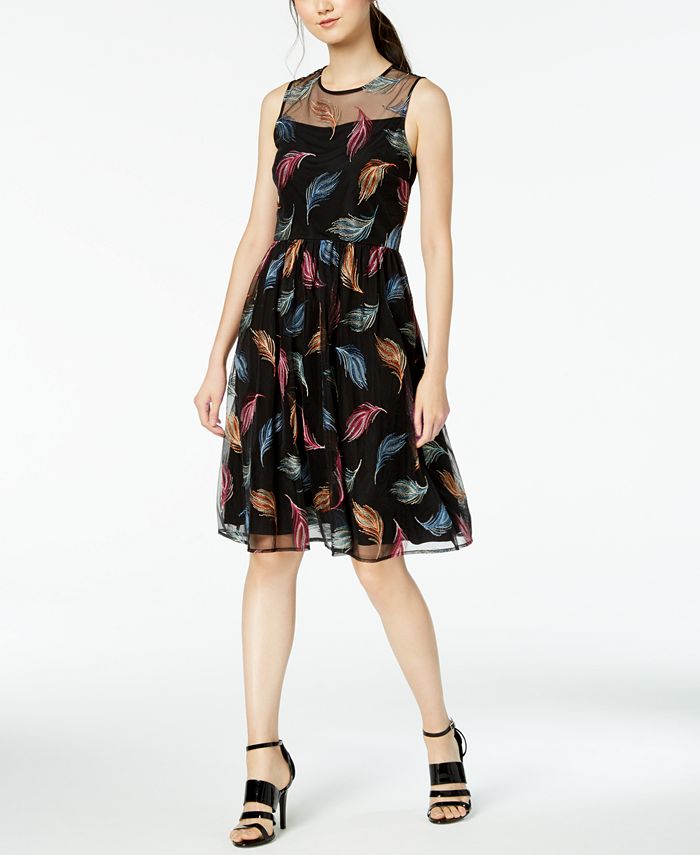 Calvin klein embroidered new arrivals fit and flare dress