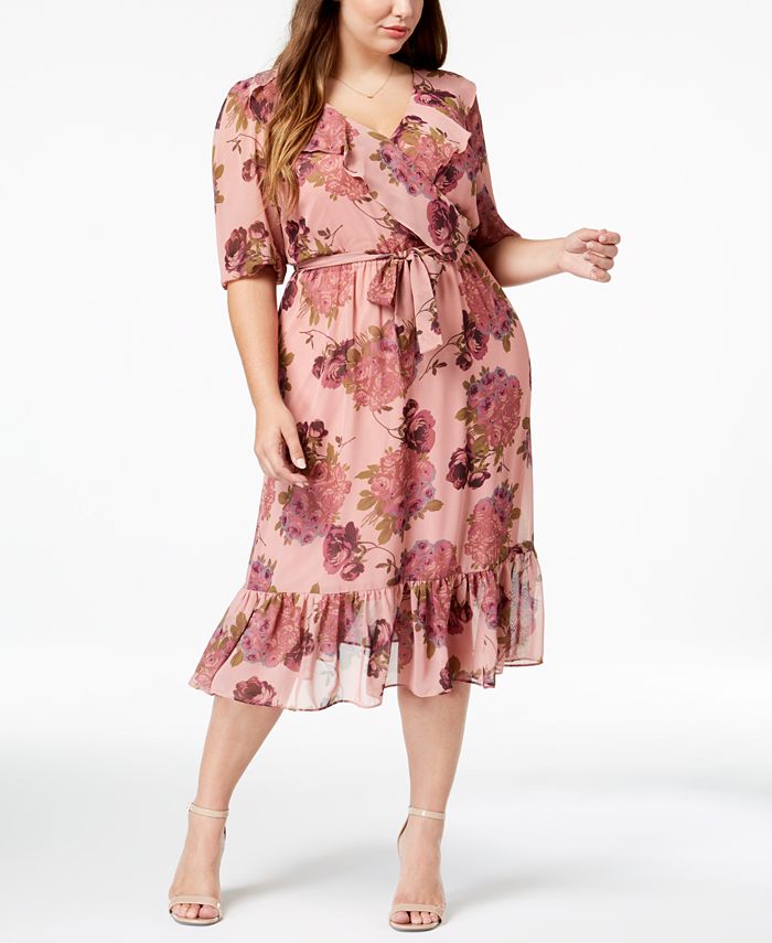 Betsey Johnson Trendy Plus Size Floral Chiffon Wrap Dress - Macy's