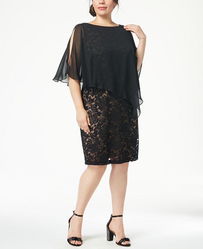 Connected Plus Size Lace & Chiffon Cape Dress - Macy's