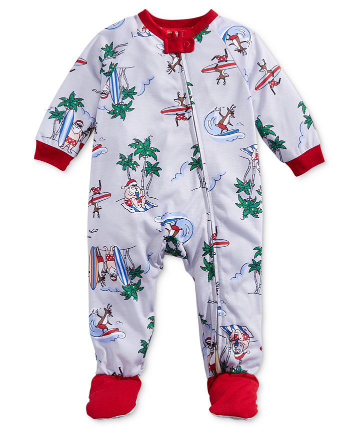 Family Pajamas Matching Infants Surfing Santa Footed Pajamas, Created
