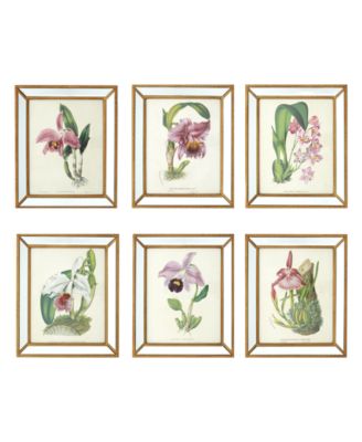 Two's Company - Orchidees Set of 6 Orchid Wall Art Prints in Mirror Frame with Antiqued Gold Trim