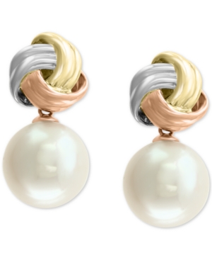 image of Effy Cultured Freshwater Pearl (9mm) Drop Earrings in 14k Gold, White Gold & Rose Gold