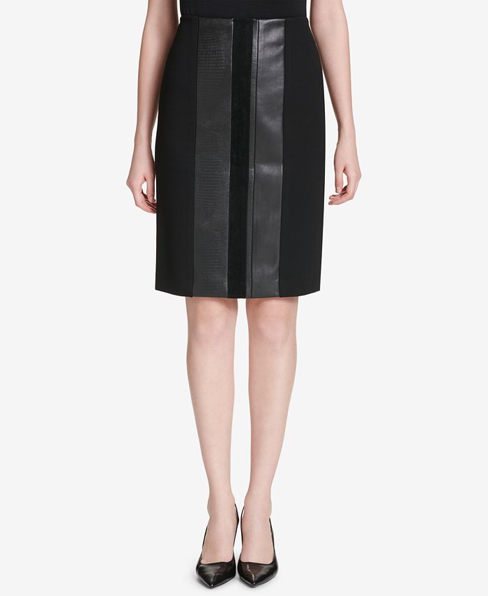 Calvin Klein Faux-Leather Panel Pencil Skirt - Macy's