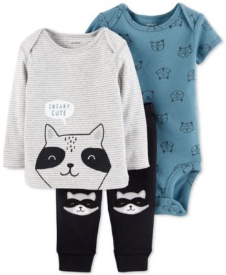 Carter's - Baby Boys 3-Pc. Sneaky Cute Raccoon Cotton Top, Bodysuit & Pants Set
