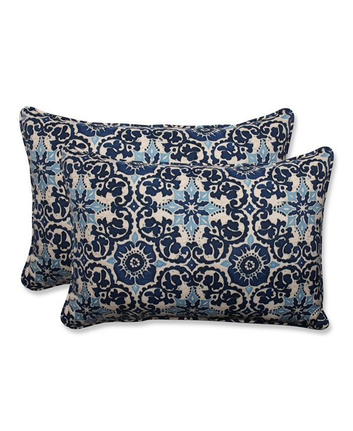 Pillow Perfect - Woodblock Prism Blue Over-sized Rectangular Throw Pillow (Set of 2)