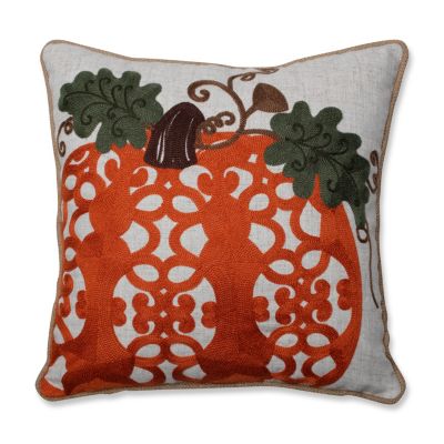 Pillow Perfect - Fancy Embroidered Pumpkin Orange 16-inch Throw Pillow