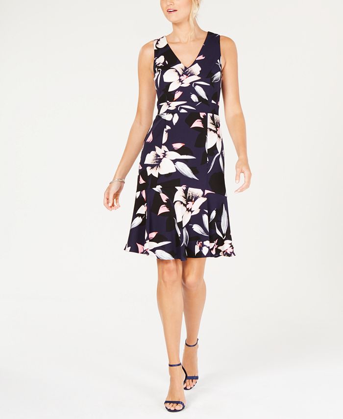Vince Camuto Floral Printed A-Line Dress - Macy's