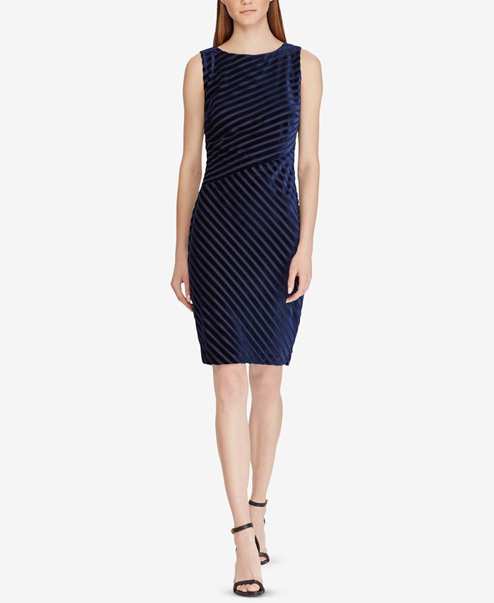 Lauren Ralph Lauren Petite Shadow-Stripe Velvet Dress - Macy's