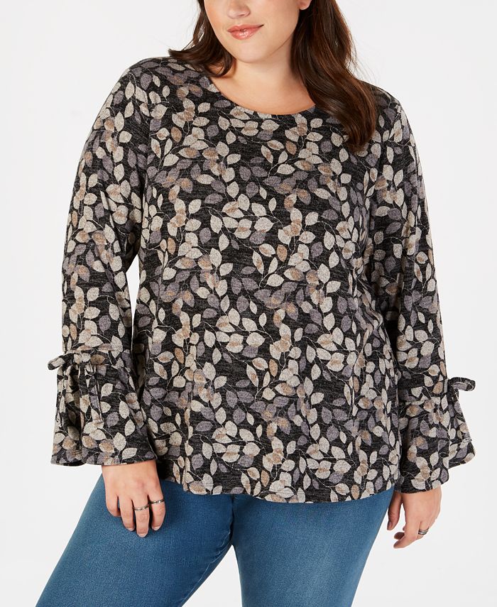 Style & Co Plus Size Printed Lantern-Sleeve Top, Created for Macy's ...