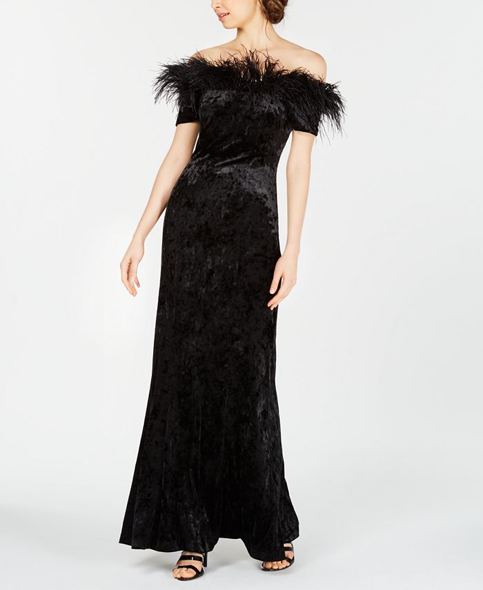 Calvin Klein Velvet Feather Trim Gown Macy s