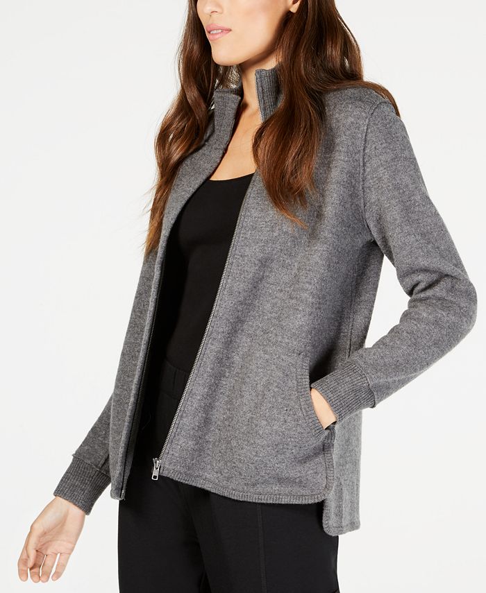 Eileen Fisher Mock Neck High Low Wool Jacket Macy s