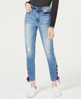American Rag - Juniors' Velvet Lace-Up Skinny Ankle Jeans