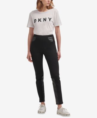 DKNY - Pont&eacute;-Knit & Faux-Leather Skinny Pants
