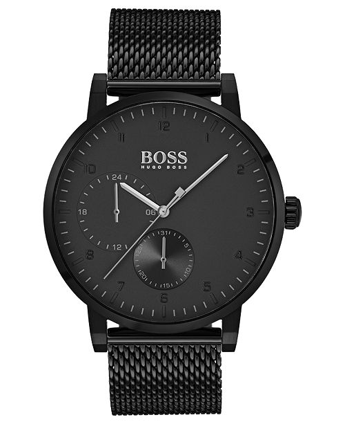 Boss Hugo Boss Men S Oxygen Black Stainless Steel Mesh Bracelet Watch 42mm Reviews All Fine Jewelry Jewelry Watches Macy S