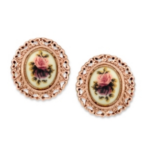 image of 2028 Rose Gold-Tone Purple Flower Button Earrings