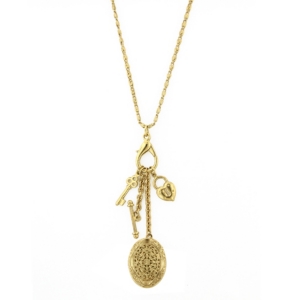 image of 2028 Gold-Tone Key, Heart and Oval Filigree Locket Charm Necklace 26