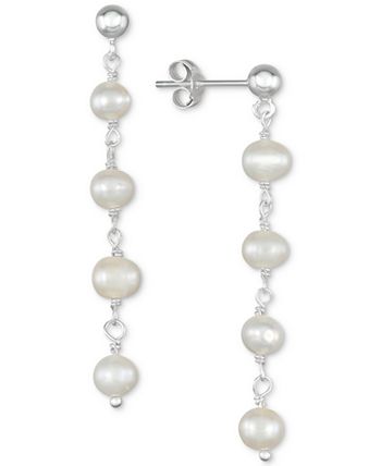 Macy's - Cultured Freshwater Pearl (5-5-1/2mm) Chain Drop Earrings in Sterling Silver