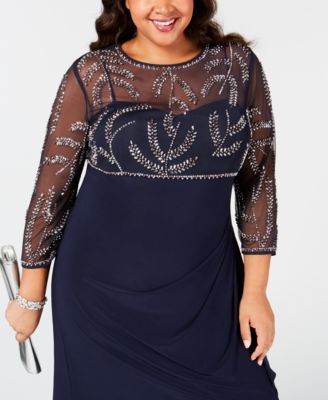 Betsy & Adam Plus Size Beaded Ruched Gown & Reviews - Dresses - Women ...