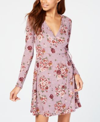 No Comment - Juniors' Floral-Print Faux-Wrap Dress