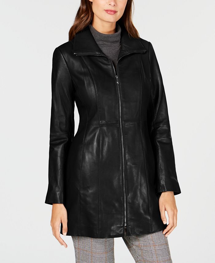 Anne Klein Petite Point-Collar Leather Jacket & Reviews - Coats ...