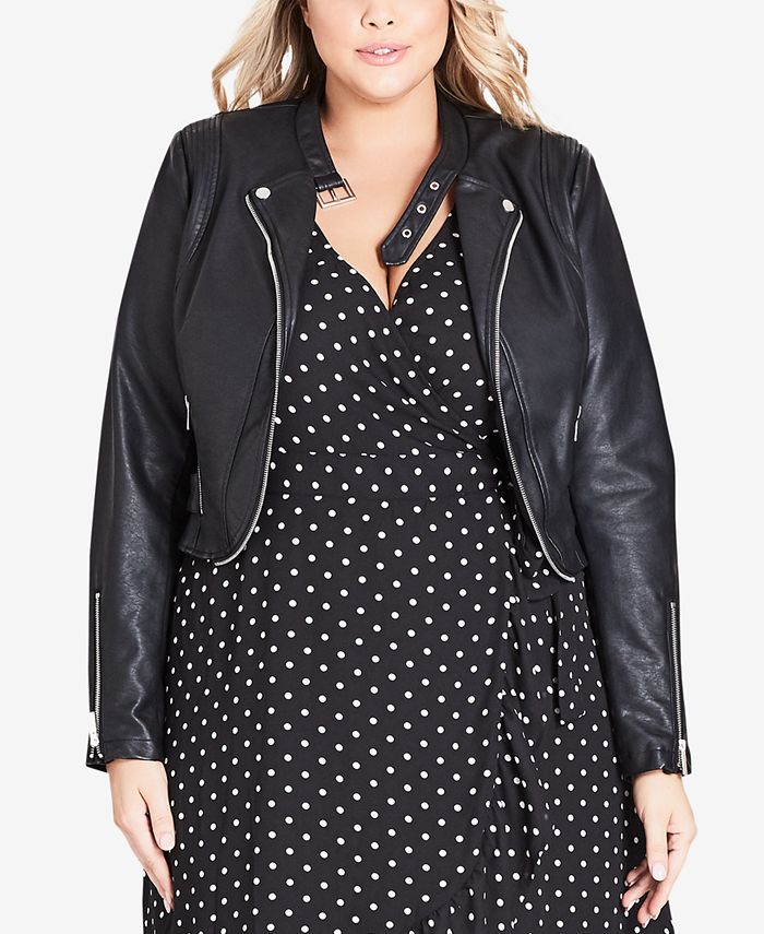 City Chic Trendy Plus Size Cropped Faux-Leather Moto Jacket - Macy's