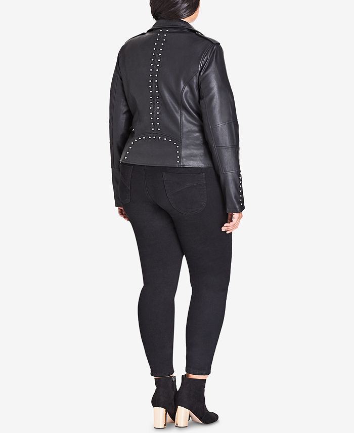 Women's Plus Size Studs Leather Jacket