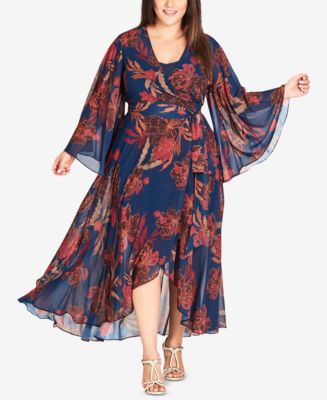 CITY CHIC Trendy Plus Size Floral-Print Faux-Wrap Maxi Dress - Macy's
