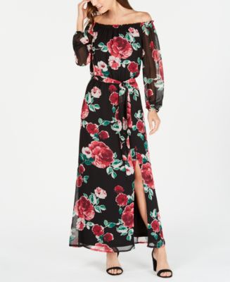 chinese dress ladies Nine West Women's Faux wrap Maxi Dress with Ruffle Detail at Neckline,  Hibiscus Multi, 4 at Amazon Women's Clothing store