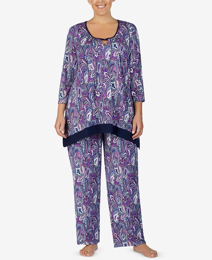 Ellen Tracy Plus Size Printed Keyhole Pajama Top & Reviews - Bras ...