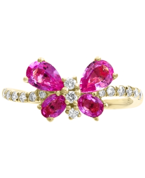 image of Effy Pink Sapphire (1-3/8 ct. t.w.) & Diamond (1/5 ct. t.w.) Butterfly Ring in 14k Gold